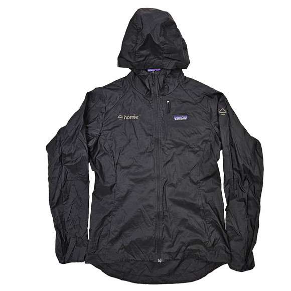 Patagonia Womens Houdini Jacket Med Black Ultralight Windbreaker 3rd Party Logo - Picture 1 of 14
